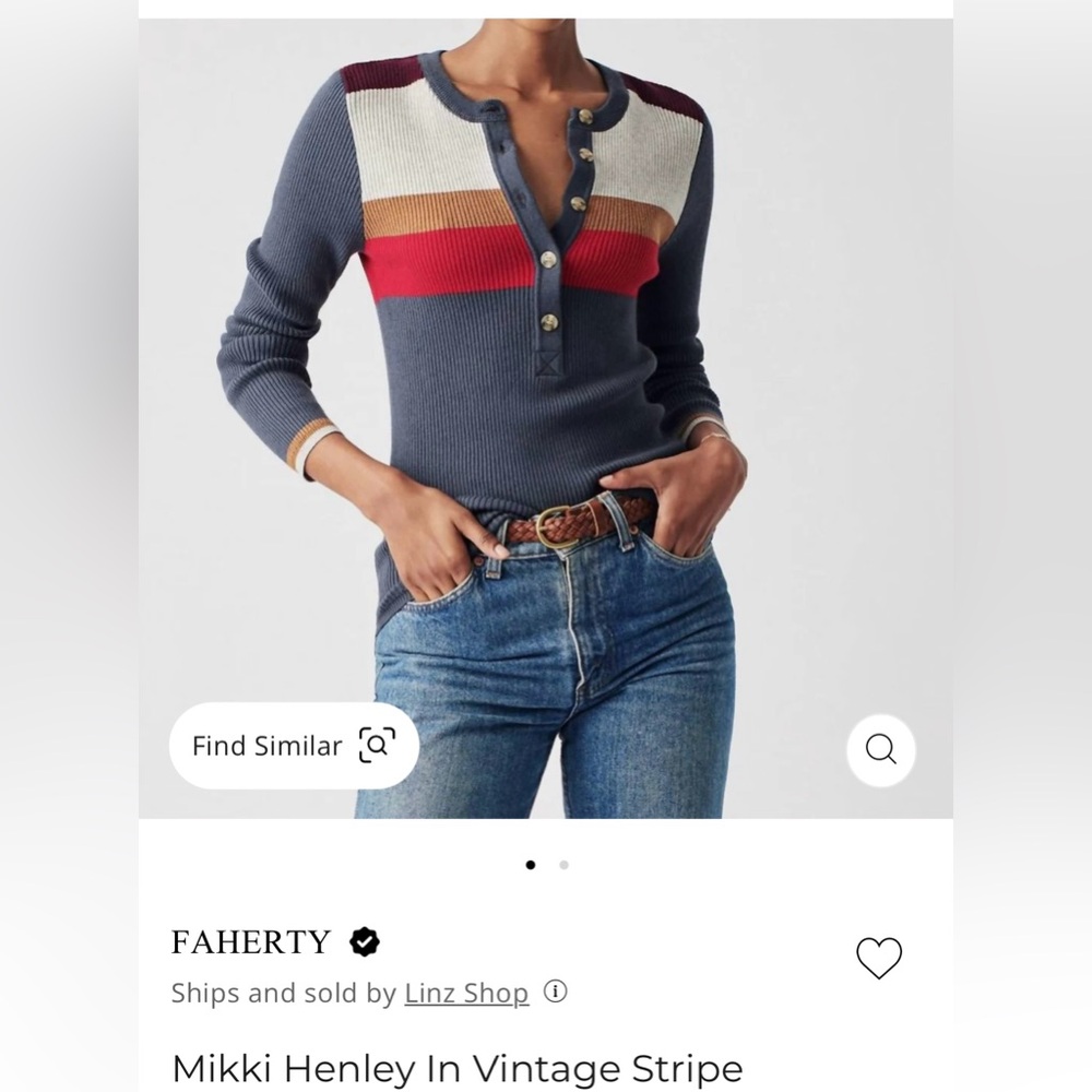 Faherty mikki Henley in Vintage stripe XS NWT